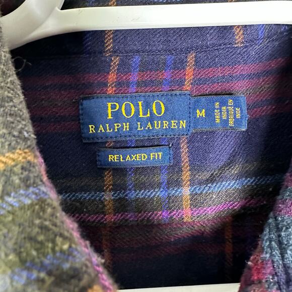 Polo Ralph Lauren Women's Medium Flannel Shirt Plaid Embroidered Peacock GUC - Picture 3 of 6